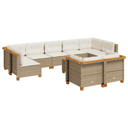 10-tlg. Garten-Sofagarnitur mit Kissen Beige Poly Rattan - Pazzar.ch