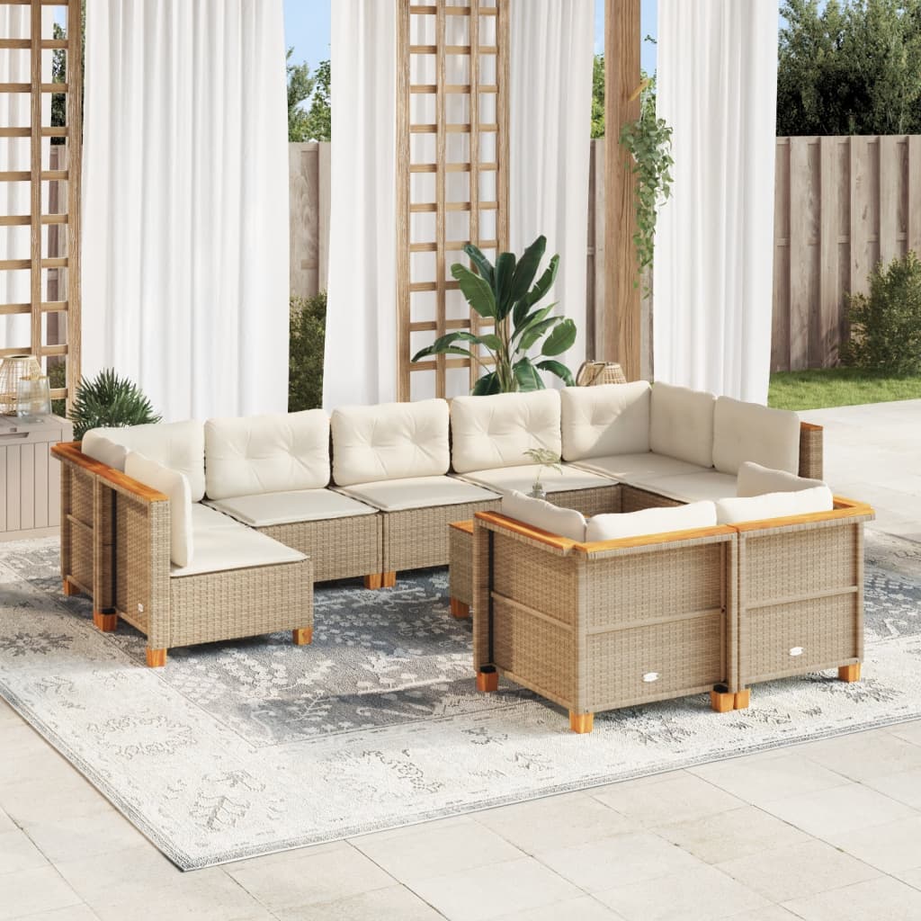 10-tlg. Garten-Sofagarnitur mit Kissen Beige Poly Rattan - Pazzar.ch