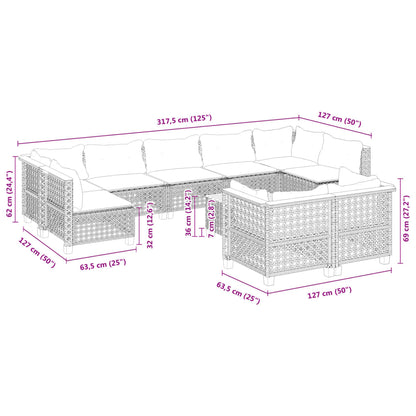 10-tlg. Garten-Sofagarnitur mit Kissen Schwarz Poly Rattan - Pazzar.ch