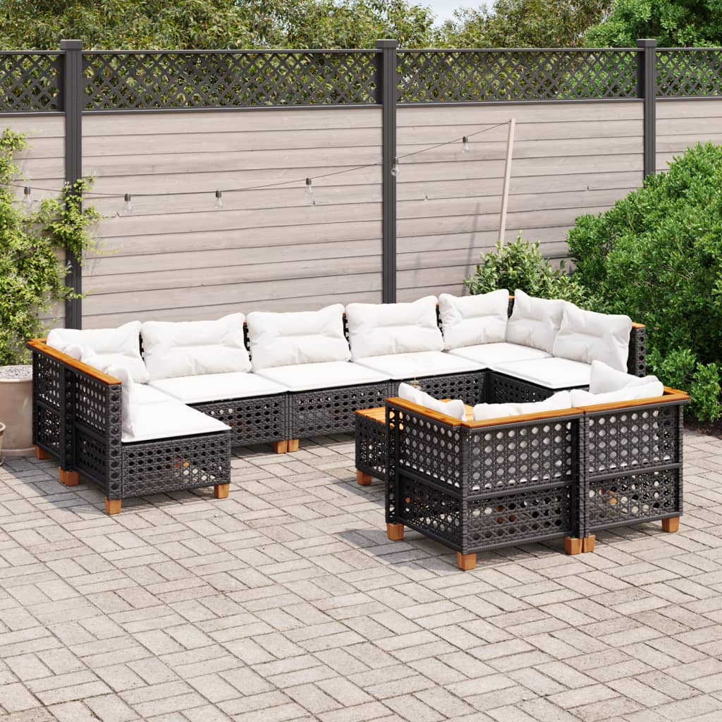 10-tlg. Garten-Sofagarnitur mit Kissen Schwarz Poly Rattan - Pazzar.ch