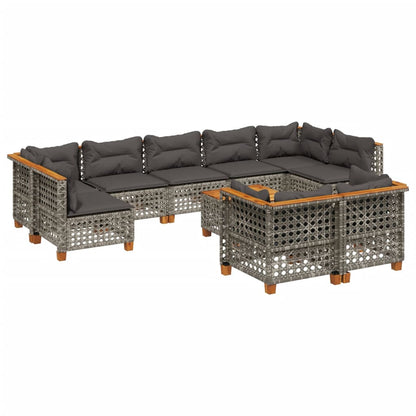 10-tlg. Garten-Sofagarnitur mit Kissen Grau Poly Rattan - Pazzar.ch