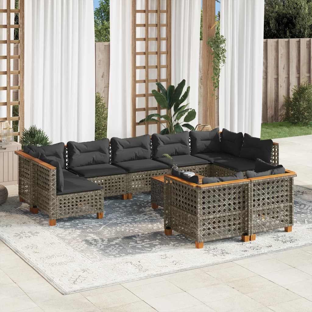 10-tlg. Garten-Sofagarnitur mit Kissen Grau Poly Rattan - Pazzar.ch