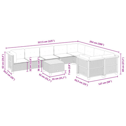 10-tlg. Garten-Sofagarnitur mit Kissen Schwarz Poly Rattan - Pazzar.ch