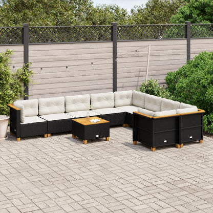 10-tlg. Garten-Sofagarnitur mit Kissen Schwarz Poly Rattan - Pazzar.ch