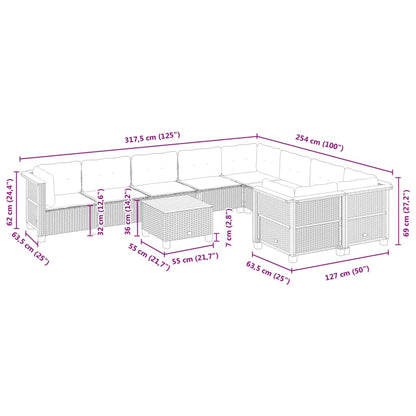 10-tlg. Garten-Sofagarnitur mit Kissen Grau Poly Rattan - Pazzar.ch