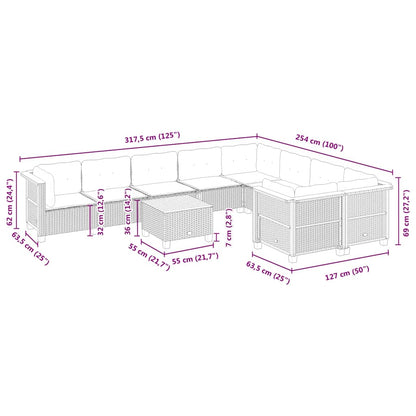 10-tlg. Garten-Sofagarnitur mit Kissen Beige Poly Rattan - Pazzar.ch