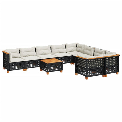 10-tlg. Garten-Sofagarnitur mit Kissen Schwarz Poly Rattan - Pazzar.ch