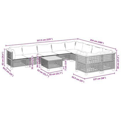 10-tlg. Garten-Sofagarnitur mit Kissen Schwarz Poly Rattan - Pazzar.ch