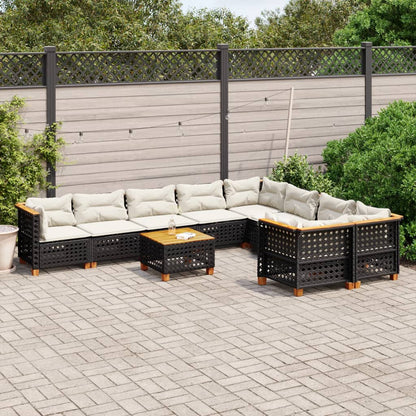 10-tlg. Garten-Sofagarnitur mit Kissen Schwarz Poly Rattan - Pazzar.ch