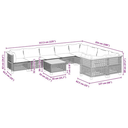 10-tlg. Garten-Sofagarnitur mit Kissen Grau Poly Rattan - Pazzar.ch