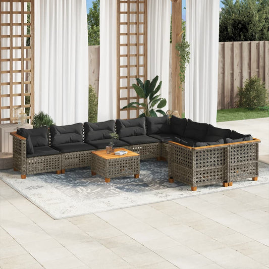 10-tlg. Garten-Sofagarnitur mit Kissen Grau Poly Rattan - Pazzar.ch