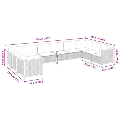 10-tlg. Garten-Sofagarnitur mit Kissen Schwarz Poly Rattan - Pazzar.ch