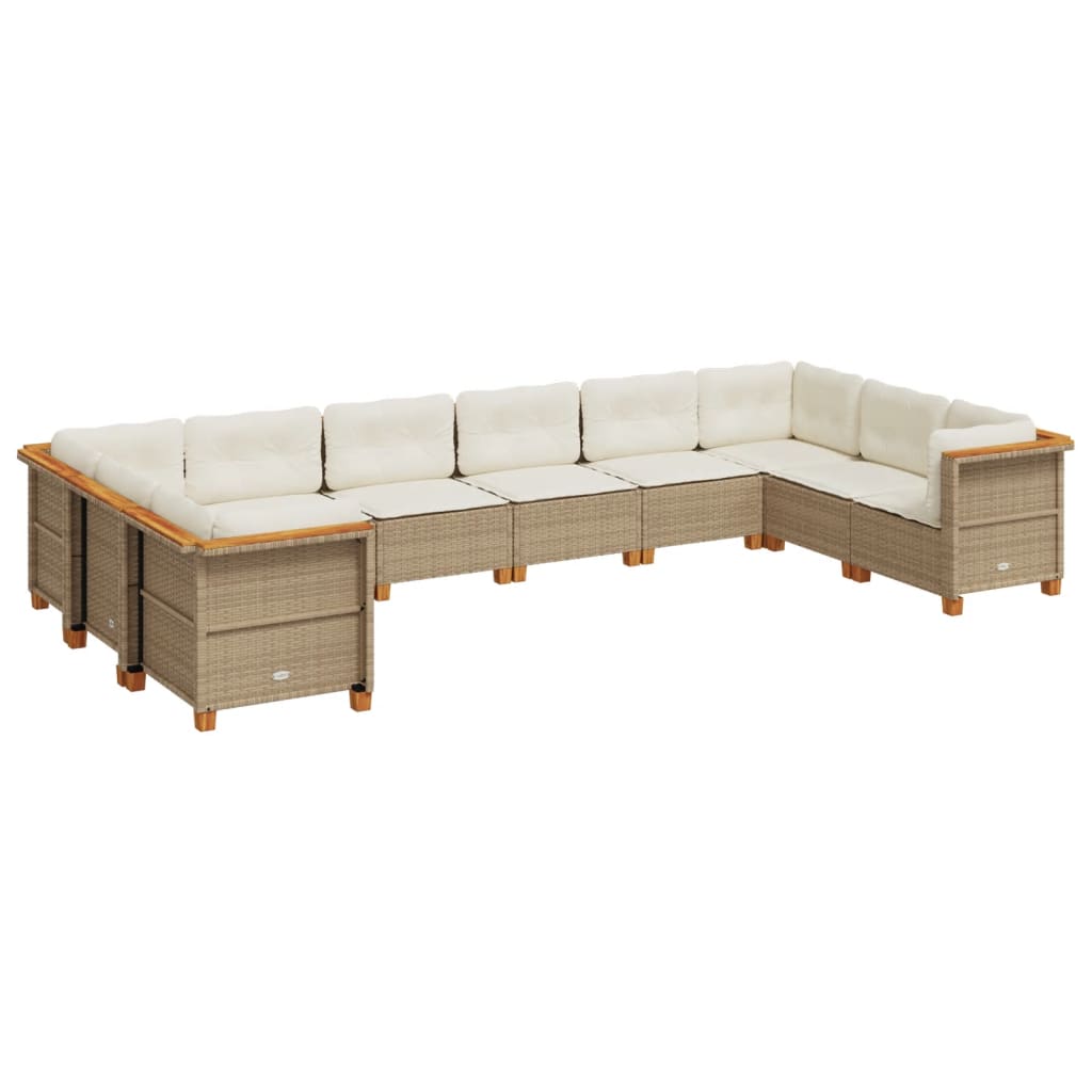 10-tlg. Garten-Sofagarnitur mit Kissen Beige Poly Rattan - Pazzar.ch