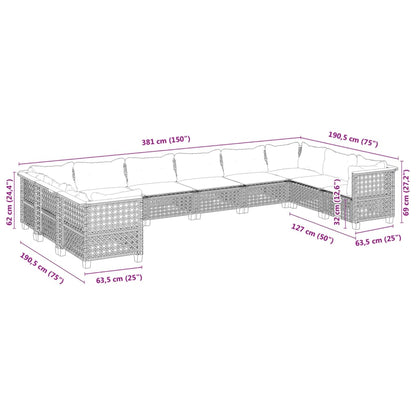 10-tlg. Garten-Sofagarnitur mit Kissen Schwarz Poly Rattan - Pazzar.ch