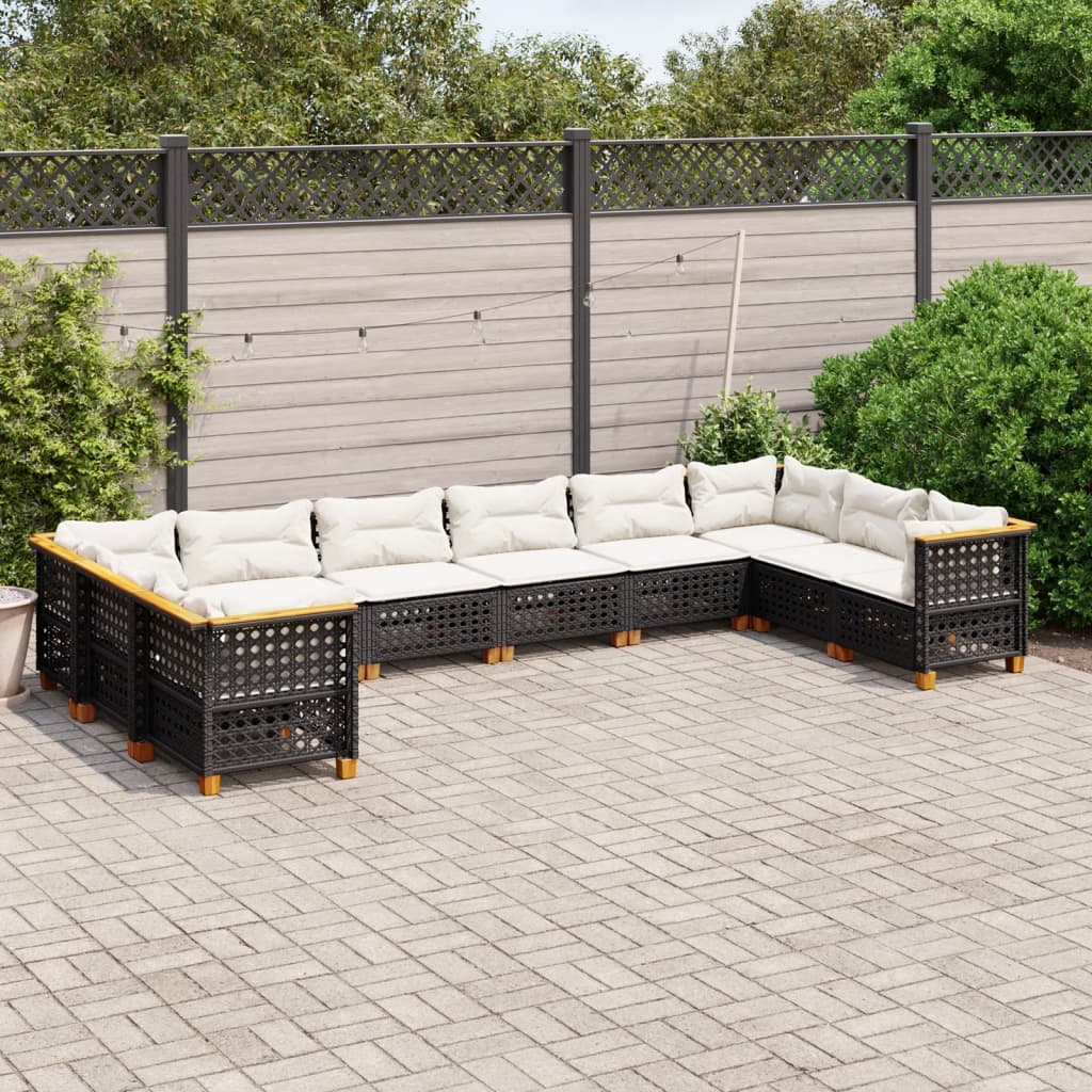 10-tlg. Garten-Sofagarnitur mit Kissen Schwarz Poly Rattan - Pazzar.ch