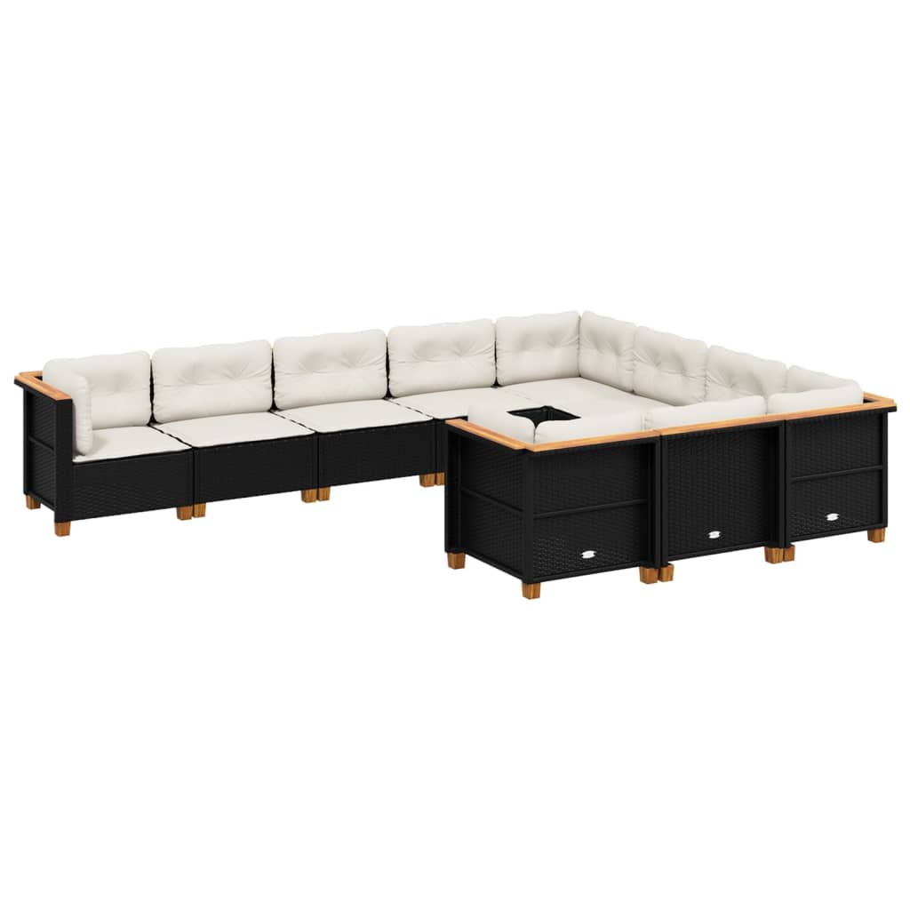 10-tlg. Garten-Sofagarnitur mit Kissen Schwarz Poly Rattan - Pazzar.ch