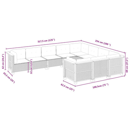 10-tlg. Garten-Sofagarnitur mit Kissen Schwarz Poly Rattan - Pazzar.ch