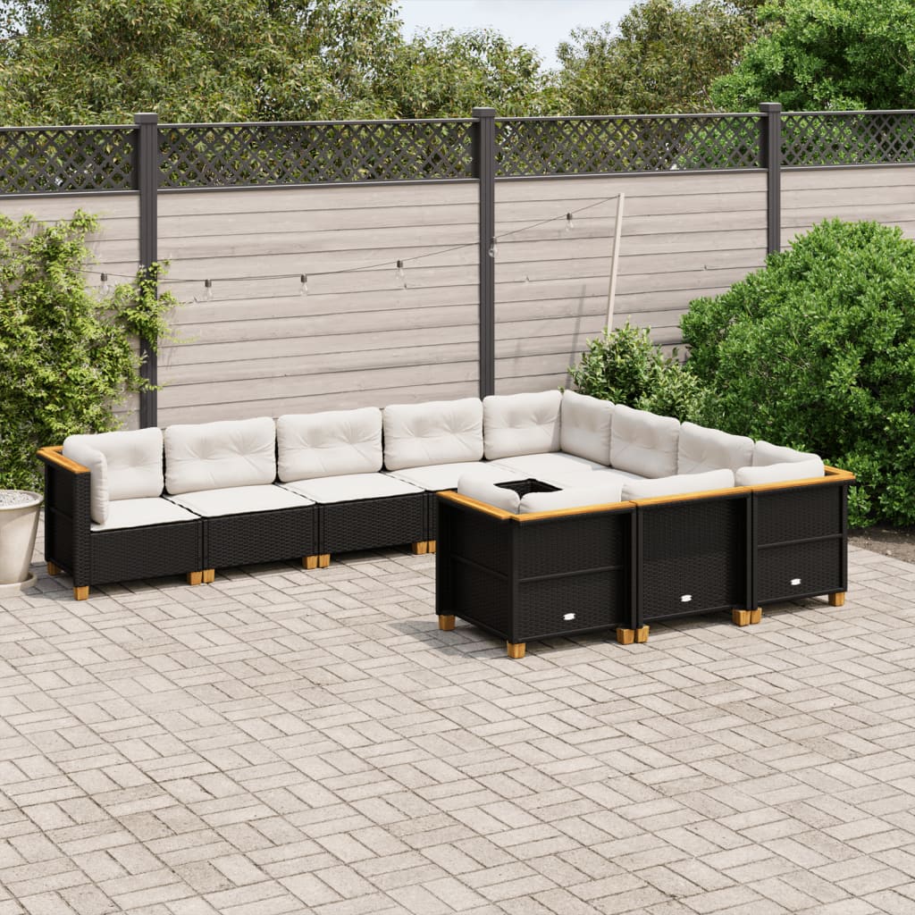 10-tlg. Garten-Sofagarnitur mit Kissen Schwarz Poly Rattan - Pazzar.ch