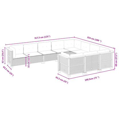 10-tlg. Garten-Sofagarnitur mit Kissen Grau Poly Rattan - Pazzar.ch