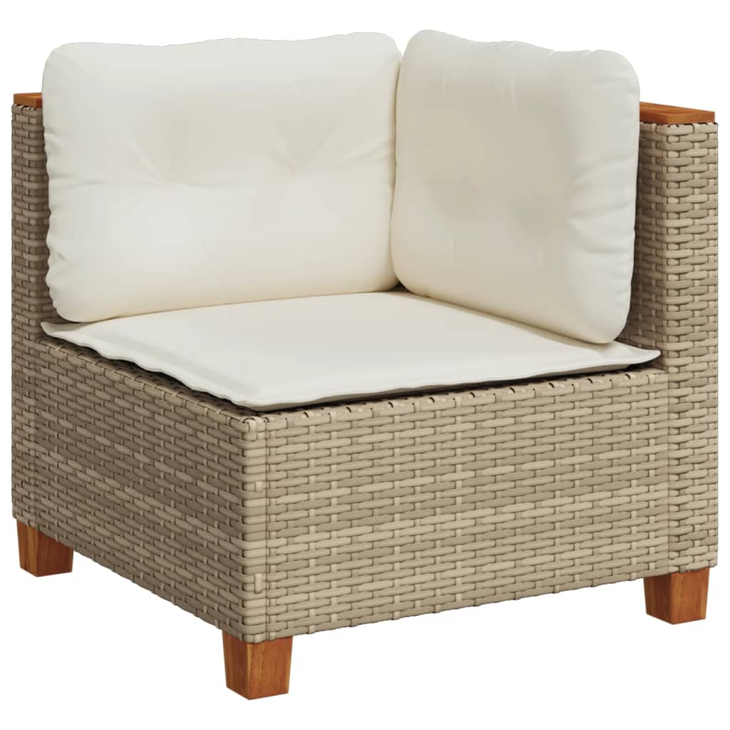 10-tlg. Garten-Sofagarnitur mit Kissen Beige Poly Rattan