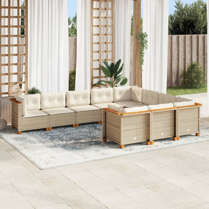 10-tlg. Garten-Sofagarnitur mit Kissen Beige Poly Rattan - Pazzar.ch