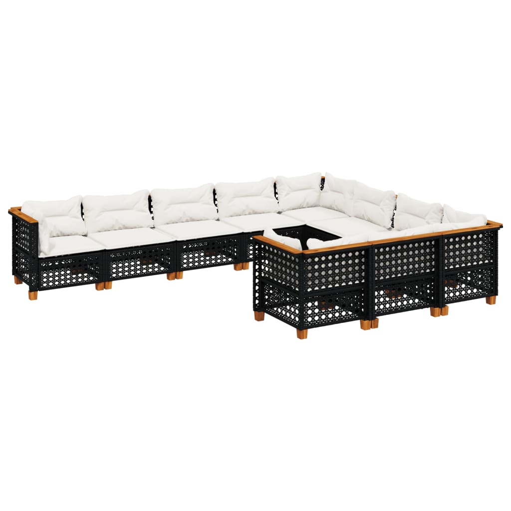 10-tlg. Garten-Sofagarnitur mit Kissen Schwarz Poly Rattan - Pazzar.ch