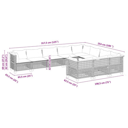 10-tlg. Garten-Sofagarnitur mit Kissen Schwarz Poly Rattan - Pazzar.ch