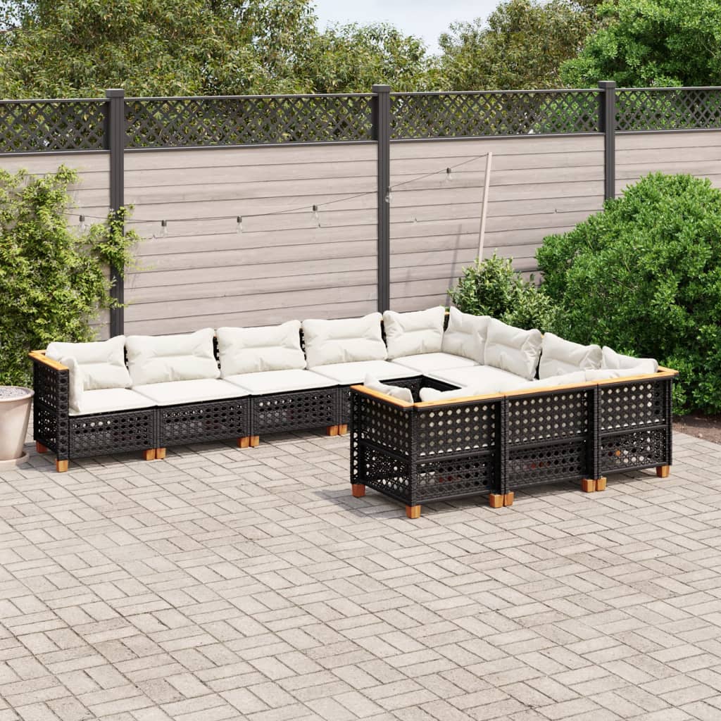 10-tlg. Garten-Sofagarnitur mit Kissen Schwarz Poly Rattan - Pazzar.ch