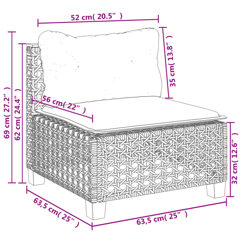 10-tlg. Garten-Sofagarnitur mit Kissen Grau Poly Rattan