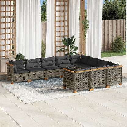 10-tlg. Garten-Sofagarnitur mit Kissen Grau Poly Rattan - Pazzar.ch