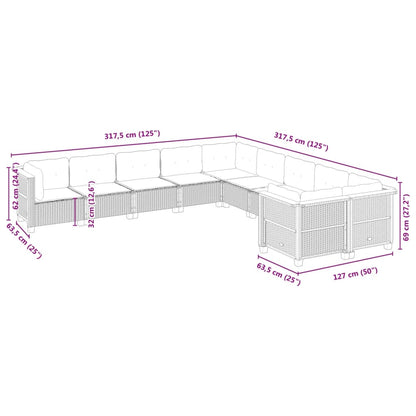 10-tlg. Garten-Sofagarnitur mit Kissen Schwarz Poly Rattan - Pazzar.ch