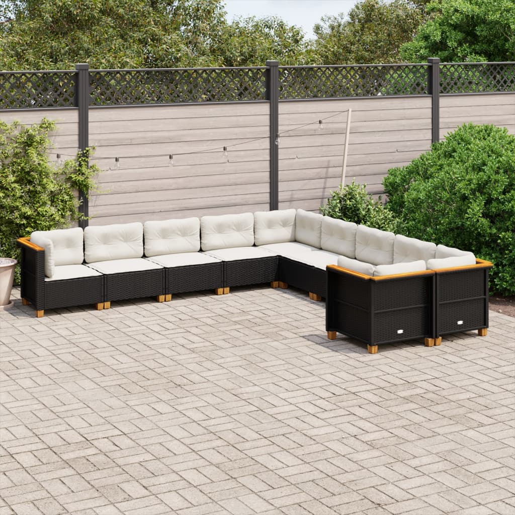 10-tlg. Garten-Sofagarnitur mit Kissen Schwarz Poly Rattan - Pazzar.ch