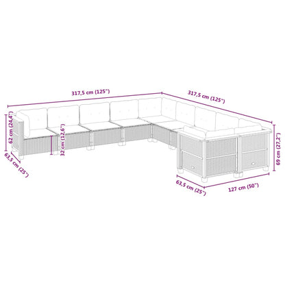 10-tlg. Garten-Sofagarnitur mit Kissen Grau Poly Rattan - Pazzar.ch