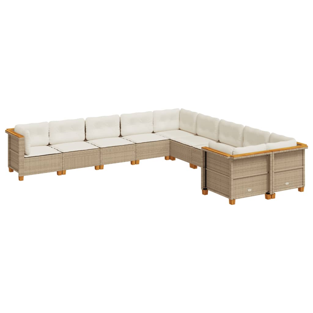 10-tlg. Garten-Sofagarnitur mit Kissen Beige Poly Rattan - Pazzar.ch