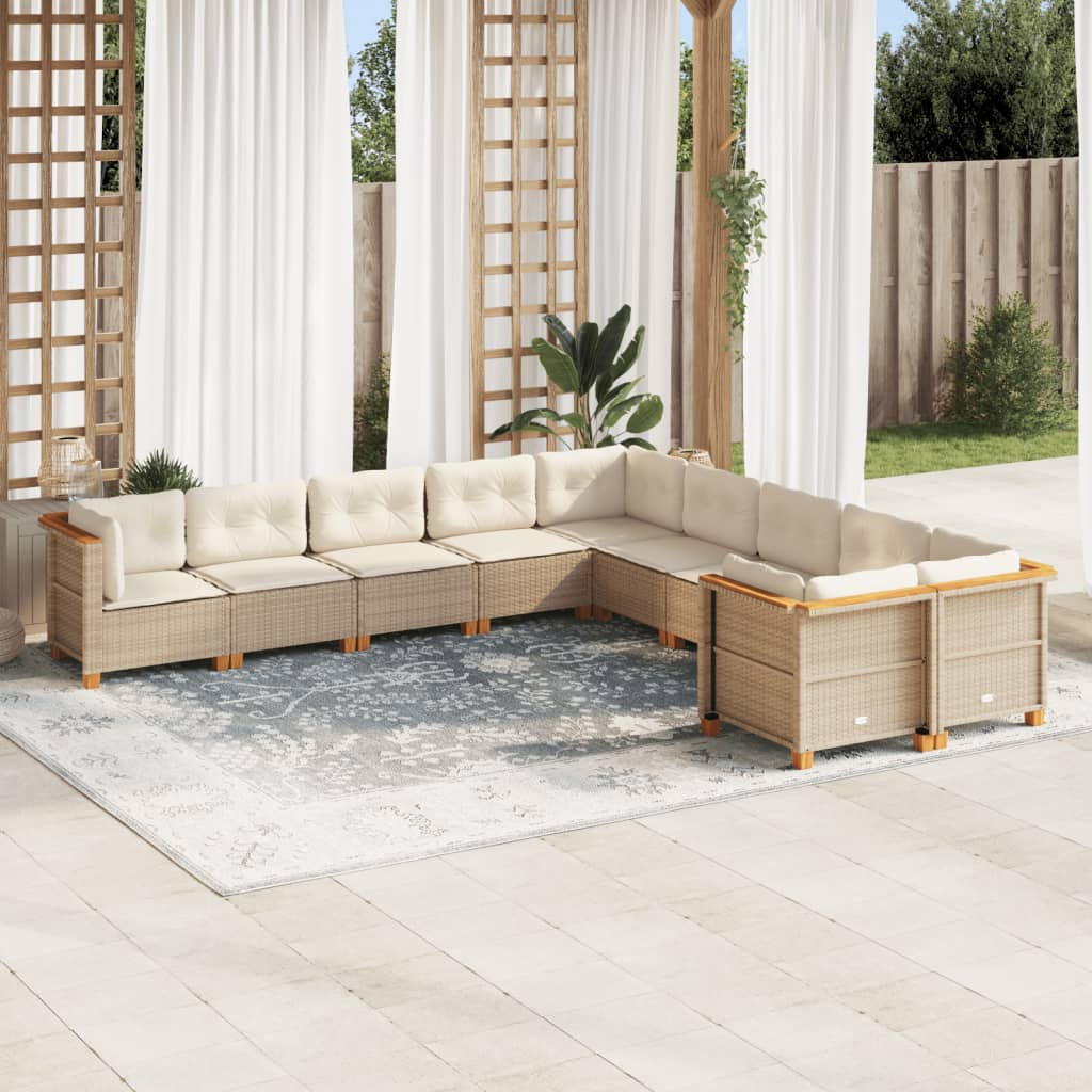 10-tlg. Garten-Sofagarnitur mit Kissen Beige Poly Rattan - Pazzar.ch