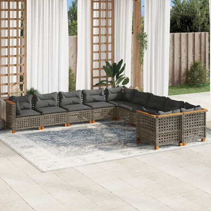 10-tlg. Garten-Sofagarnitur mit Kissen Grau Poly Rattan - Pazzar.ch