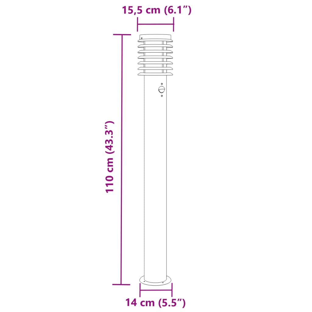 Wegeleuchte mit Bewegungsmelder Silbern 110 cm Edelstahl - Pazzar.ch