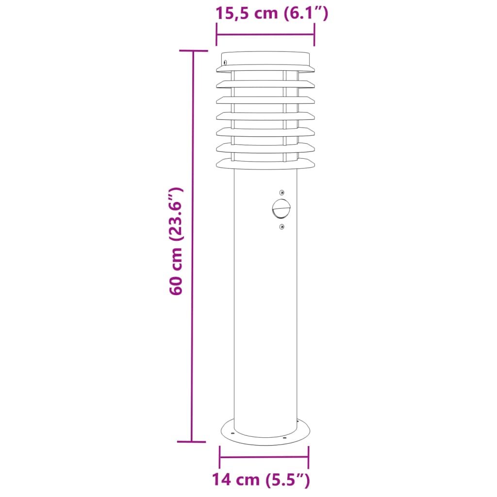 Wegeleuchte mit Bewegungsmelder Schwarz 60 cm Edelstahl