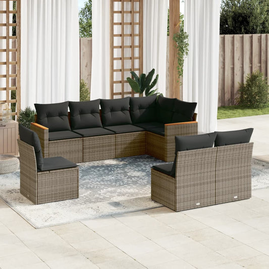 8-tlg. Garten-Sofagarnitur mit Kissen Grau Poly Rattan - Pazzar.ch