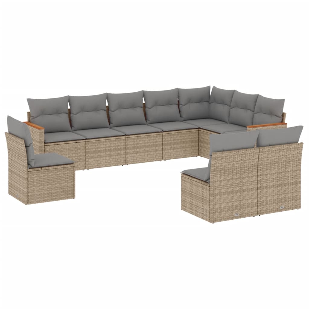 10-tlg. Garten-Sofagarnitur mit Kissen Beige Poly Rattan - Pazzar.ch