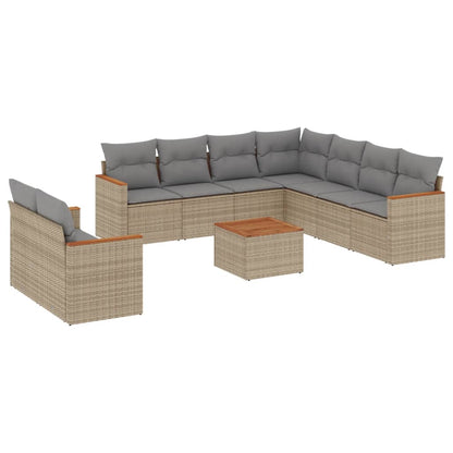 10-tlg. Garten-Sofagarnitur mit Kissen Beige Poly Rattan - Pazzar.ch