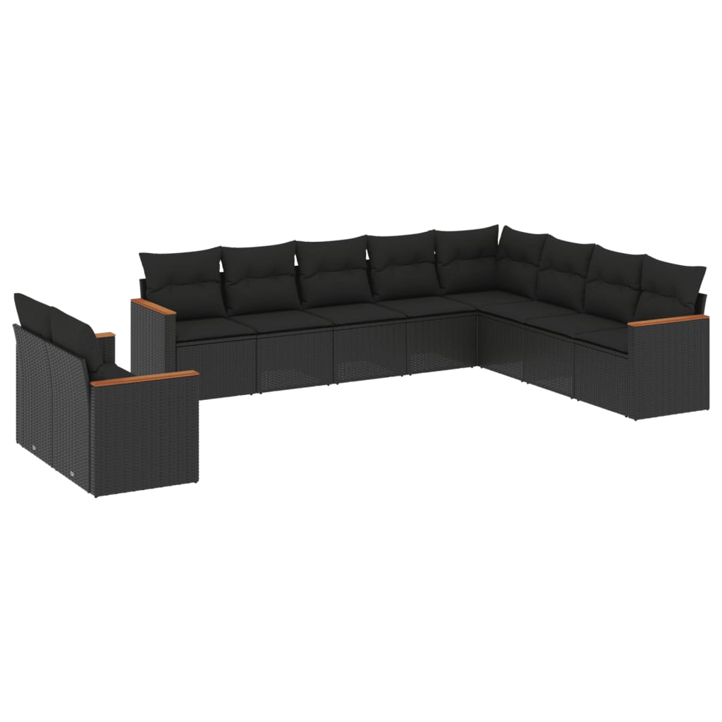 10-tlg. Garten-Sofagarnitur mit Kissen Schwarz Poly Rattan - Pazzar.ch