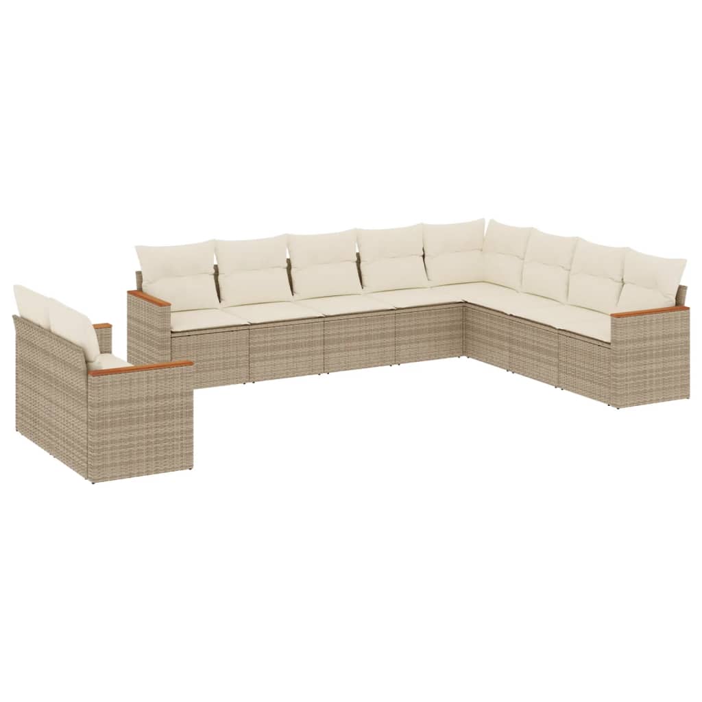 10-tlg. Garten-Sofagarnitur mit Kissen Beige Poly Rattan - Pazzar.ch