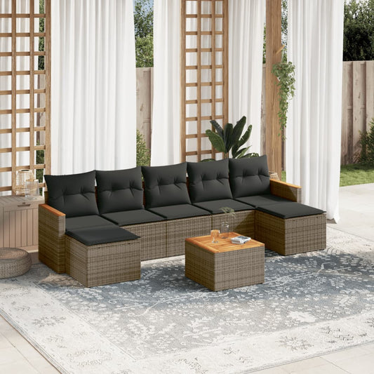 8-tlg. Garten-Sofagarnitur mit Kissen Grau Poly Rattan - Pazzar.ch
