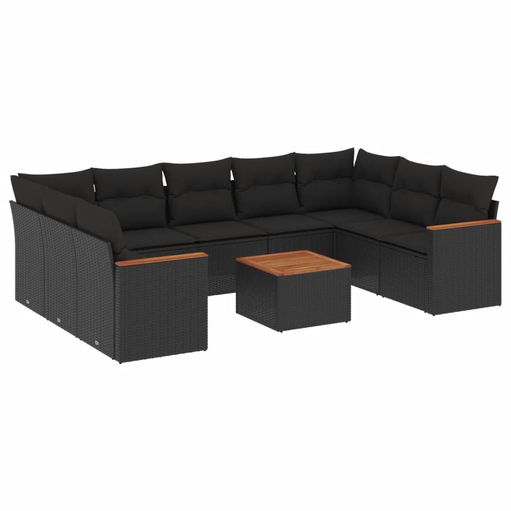 10-tlg. Garten-Sofagarnitur mit Kissen Schwarz Poly Rattan - Pazzar.ch