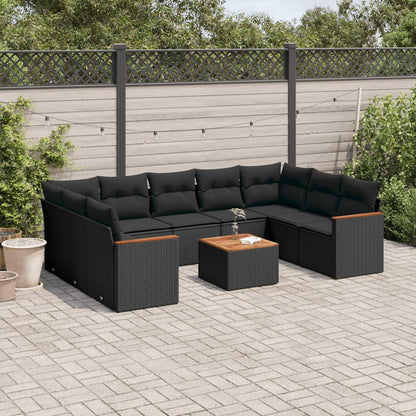 10-tlg. Garten-Sofagarnitur mit Kissen Schwarz Poly Rattan - Pazzar.ch