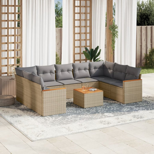 10-tlg. Garten-Sofagarnitur mit Kissen Beige Poly Rattan - Pazzar.ch