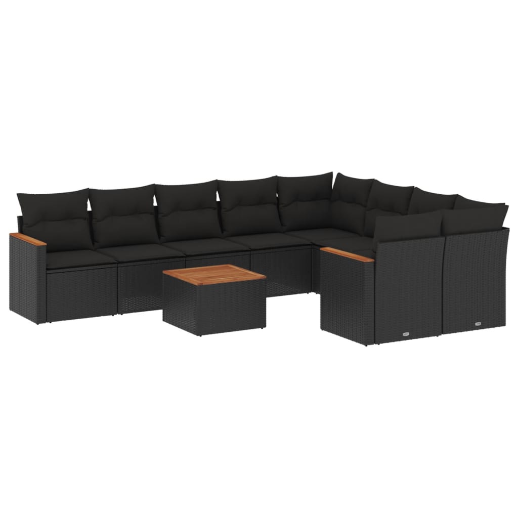 10-tlg. Garten-Sofagarnitur mit Kissen Schwarz Poly Rattan - Pazzar.ch