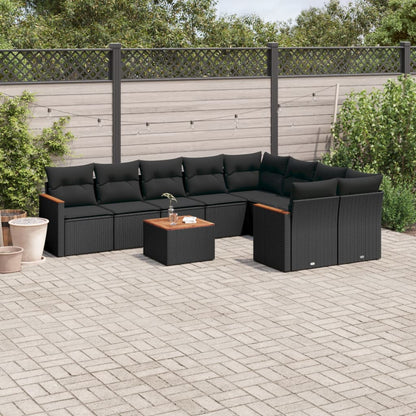 10-tlg. Garten-Sofagarnitur mit Kissen Schwarz Poly Rattan - Pazzar.ch