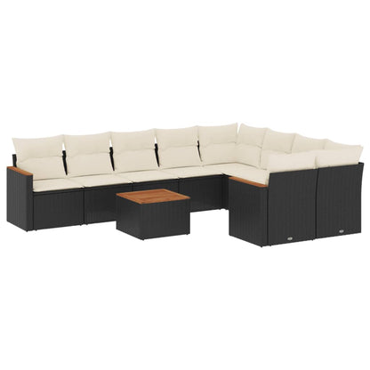 10-tlg. Garten-Sofagarnitur mit Kissen Schwarz Poly Rattan - Pazzar.ch